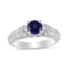 Thumbnail Image 0 of 6.0mm Lab-Created Blue and White Sapphire Collar Double Row Vintage-Style Ring in Sterling Silver