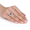 Thumbnail Image 1 of 6.0mm Lab-Created Blue and White Sapphire Collar Double Row Vintage-Style Ring in Sterling Silver