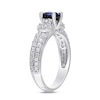 Thumbnail Image 2 of 6.0mm Lab-Created Blue and White Sapphire Collar Double Row Vintage-Style Ring in Sterling Silver