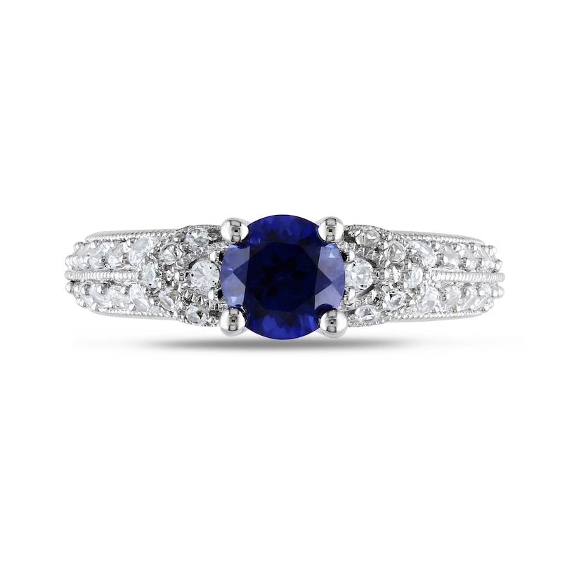 6.0mm Lab-Created Blue and White Sapphire Collar Double Row Vintage-Style Ring in Sterling Silver|Peoples Jewellers