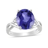 Oval Lab-Created Blue Sapphire and Diamond Accent Criss-Cross Split Shank Ring in Sterling Silver