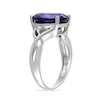 Oval Lab-Created Blue Sapphire and Diamond Accent Criss-Cross Split Shank Ring in Sterling Silver