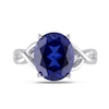 Oval Lab-Created Blue Sapphire and Diamond Accent Criss-Cross Split Shank Ring in Sterling Silver