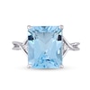 Emerald-Cut Sky Blue and White Topaz Crossover Shank Ring in Sterling Silver