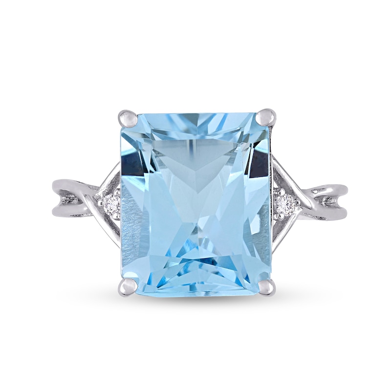 Emerald-Cut Sky Blue and White Topaz Crossover Shank Ring in Sterling Silver|Peoples Jewellers