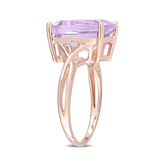 Emerald-Cut Amethyst and White Topaz Crossover Shank Ring in Sterling Silver with Rose Rhodium