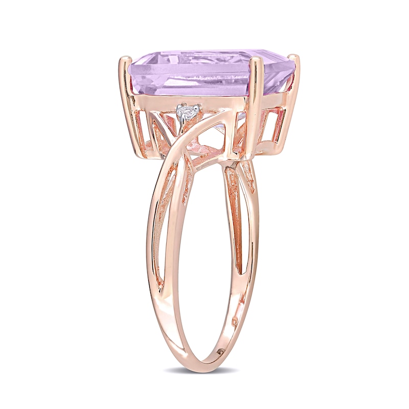 Emerald-Cut Amethyst and White Topaz Crossover Shank Ring in Sterling Silver with Rose Rhodium