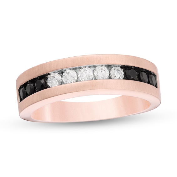 Men's 0.75 CT. T.W. Enhanced Black and White Diamond Channel Band in 10K Rose Gold