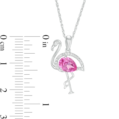 Pear-Shaped Lab-Created Pink Sapphire and Diamond Accent Flamingo Pendant in Sterling Silver