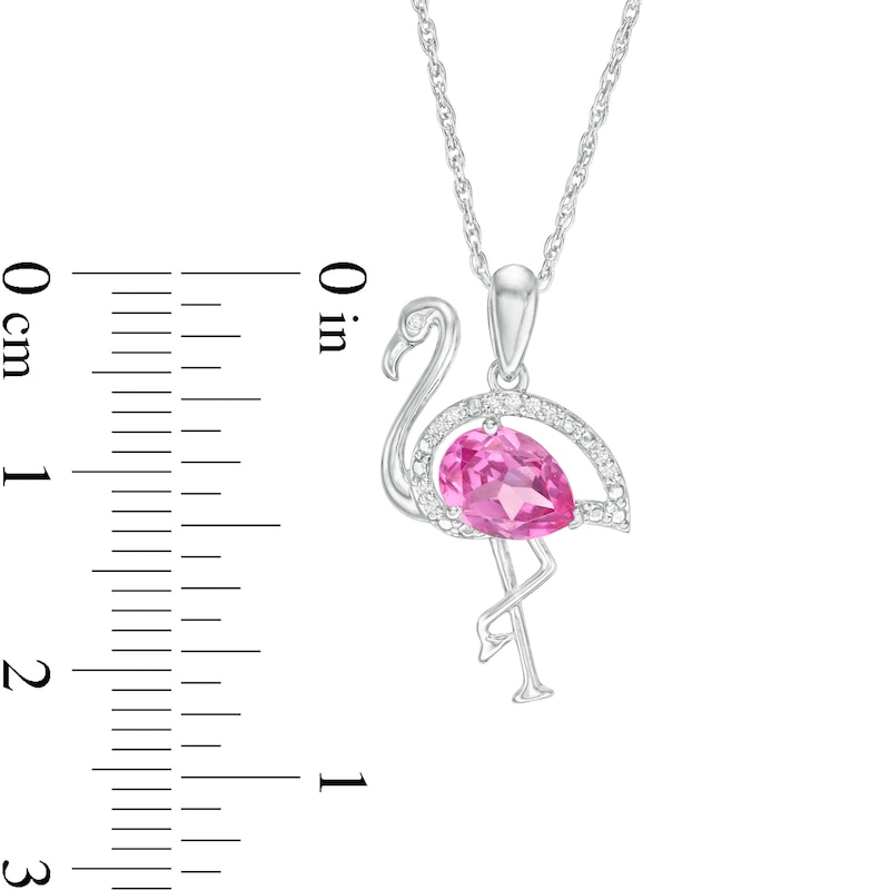 Pear-Shaped Lab-Created Pink Sapphire and Diamond Accent Flamingo Pendant in Sterling Silver