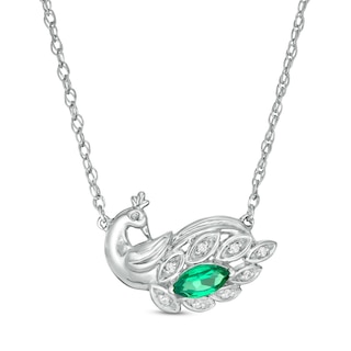 Marquise Lab-Created Emerald and Diamond Accent Peacock Necklace in Sterling Silver