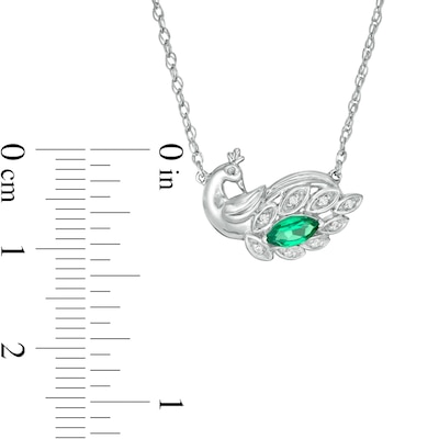 Marquise Lab-Created Emerald and Diamond Accent Peacock Necklace in Sterling Silver