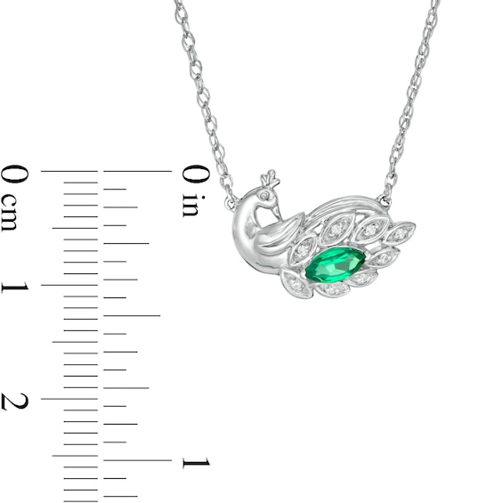 Marquise Lab-Created Emerald and Diamond Accent Peacock Necklace in Sterling Silver