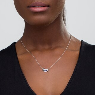 Marquise Lab-Created Blue Sapphire and Diamond Accent Peacock Necklace in Sterling Silver