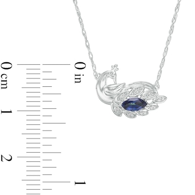 Marquise Lab-Created Blue Sapphire and Diamond Accent Peacock Necklace in Sterling Silver