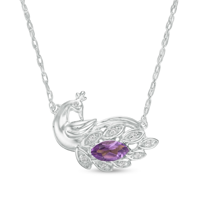 Marquise Amethyst and Diamond Accent Peacock Necklace in Sterling Silver|Peoples Jewellers
