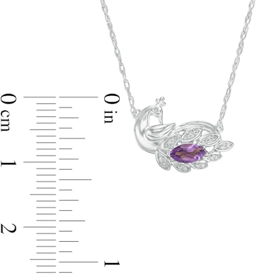 Marquise Amethyst and Diamond Accent Peacock Necklace in Sterling Silver