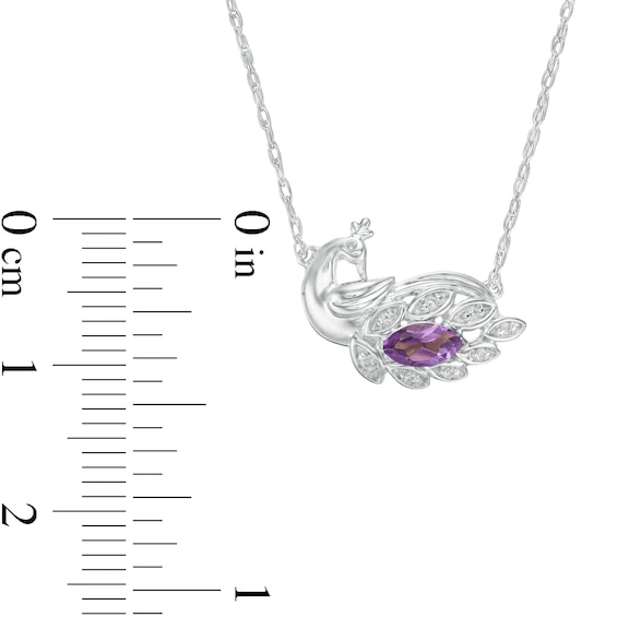 Marquise Amethyst and Diamond Accent Peacock Necklace in Sterling Silver