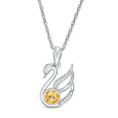 4.0mm Citrine and Diamond Accent Swan Pendant in Sterling Silver