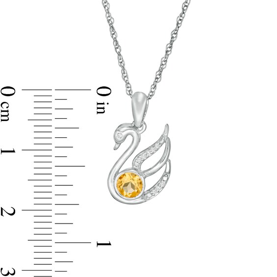 4.0mm Citrine and Diamond Accent Swan Pendant in Sterling Silver