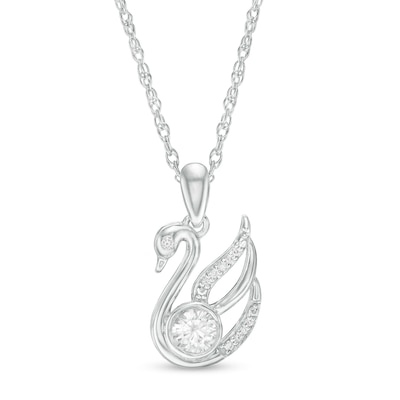 4.0mm Lab-Created Sapphire and Diamond Accent Swan Pendant in Sterling Silver