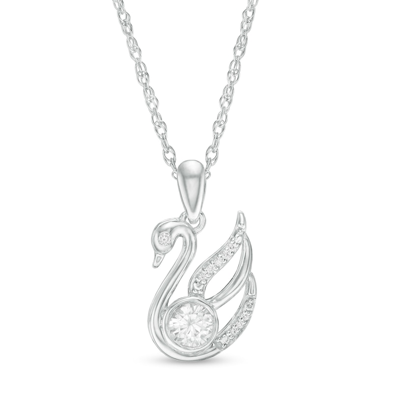 4.0mm Lab-Created Sapphire and Diamond Accent Swan Pendant in Sterling Silver|Peoples Jewellers
