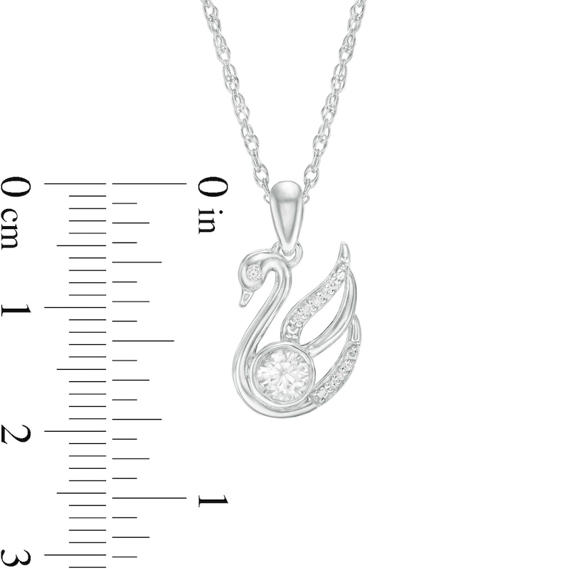 4.0mm Lab-Created White Sapphire and Diamond Accent Swan Pendant in Sterling Silver