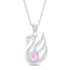 Thumbnail Image 1 of 4.0mm Lab-Created Pink Sapphire and Diamond Accent Swan Pendant in Sterling Silver