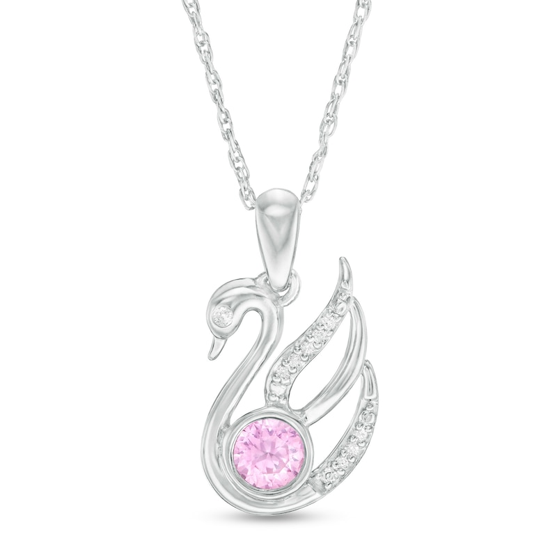 Main Image 1 of 4.0mm Lab-Created Pink Sapphire and Diamond Accent Swan Pendant in Sterling Silver