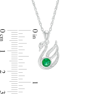 4.0mm Lab-Created Emerald and Diamond Accent Swan Pendant in Sterling Silver