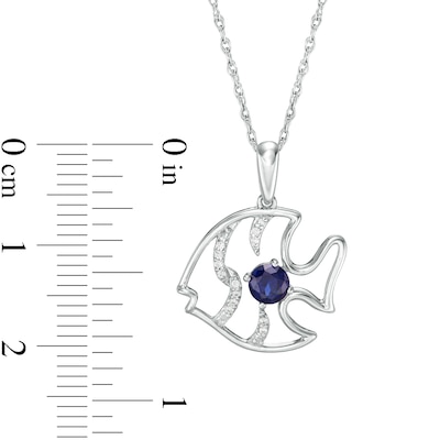 4.0mm Lab-Created Blue Sapphire and Diamond Accent Angel Fish Pendant in Sterling Silver