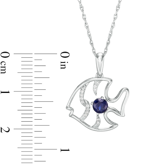 4.0mm Lab-Created Blue Sapphire and Diamond Accent Angel Fish Pendant in Sterling Silver