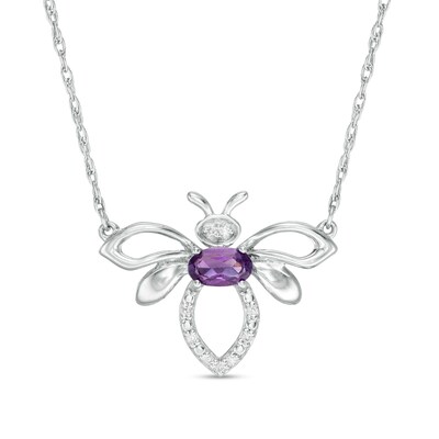 Oval Amethyst and Diamond Accent Bumblebee Necklace in Sterling Silver