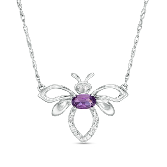 Oval Amethyst and Diamond Accent Bumblebee Necklace in Sterling Silver