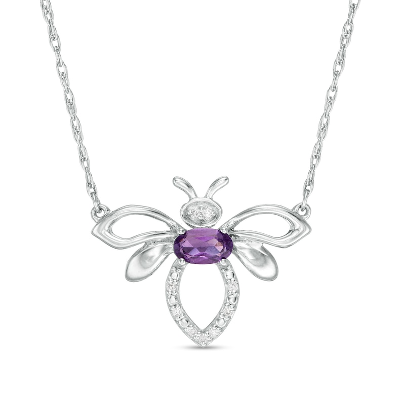 Oval Amethyst and Diamond Accent Bumblebee Necklace in Sterling Silver