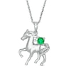 Lab-Created Emerald and Diamond Accent Prancing Horse Pendant in Sterling Silver