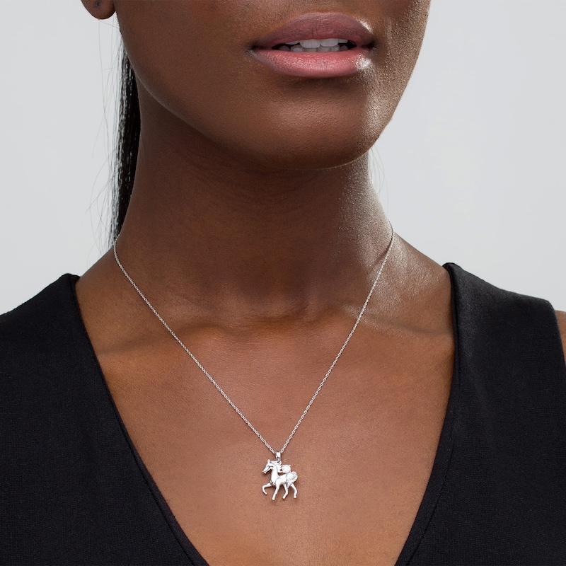 Lab-Created Opal and Diamond Accent Prancing Horse Pendant in Sterling Silver|Peoples Jewellers