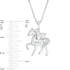 Lab-Created Opal and Diamond Accent Prancing Horse Pendant in Sterling Silver