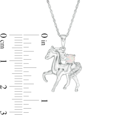 Lab-Created Opal and Diamond Accent Prancing Horse Pendant in Sterling Silver