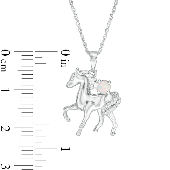 Lab-Created Opal and Diamond Accent Prancing Horse Pendant in Sterling Silver