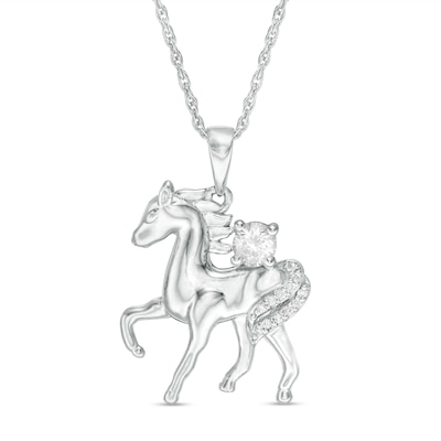 Lab-Created Sapphire and Diamond Accent Prancing Horse Pendant in Sterling Silver