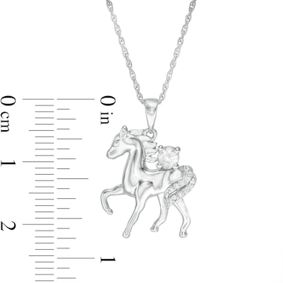 Lab-Created Sapphire and Diamond Accent Prancing Horse Pendant in Sterling Silver