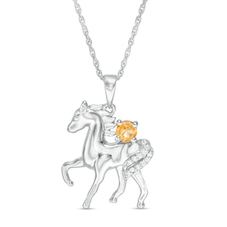 Citrine and Diamond Accent Prancing Horse Pendant in Sterling Silver