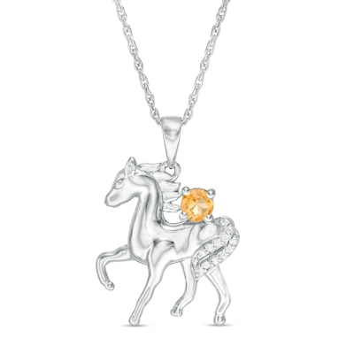 Citrine and Diamond Accent Prancing Horse Pendant in Sterling Silver