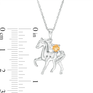 Citrine and Diamond Accent Prancing Horse Pendant in Sterling Silver