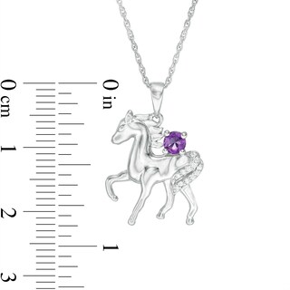 Amethyst and Diamond Accent Prancing Horse Pendant in Sterling Silver