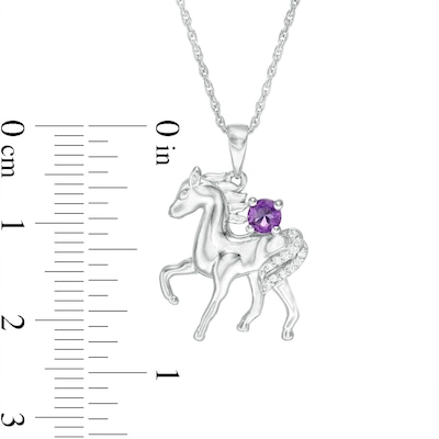 Amethyst and Diamond Accent Prancing Horse Pendant in Sterling Silver