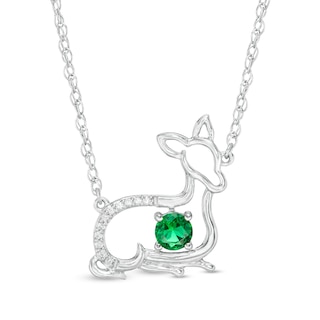 4.0mm Lab-Created Emerald and Diamond Accent Fawn Necklace in Sterling Silver