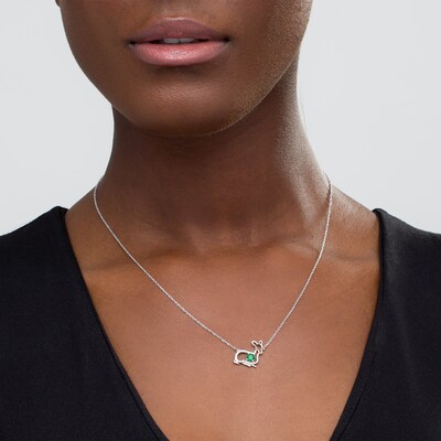 4.0mm Lab-Created Emerald and Diamond Accent Fawn Necklace in Sterling Silver