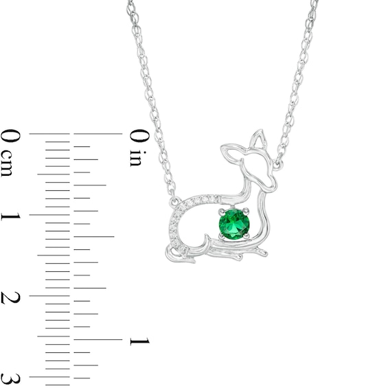 4.0mm Lab-Created Emerald and Diamond Accent Fawn Necklace in Sterling Silver